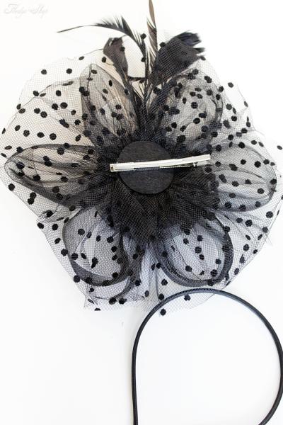 Gothic Haarschmuck „Black flower“ mit Tüll & Federn